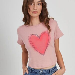 NWT Girl Dangerous Doodle Heart Dusty Pink Baby Tee Women’s Size XL Short Sleeve